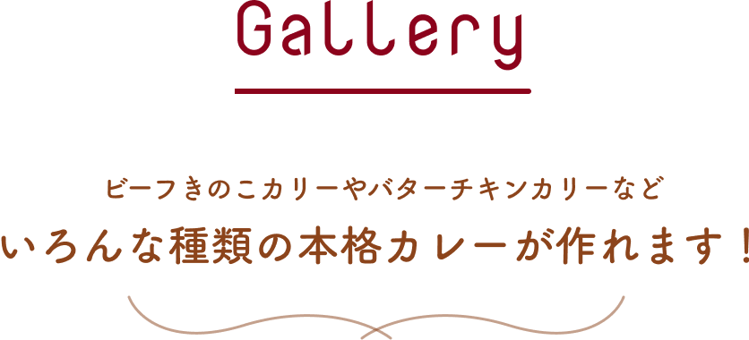 Gallery ビーフきのこカリーやバターチキンカリーなどいろんな種類の本格カレーが作れます!