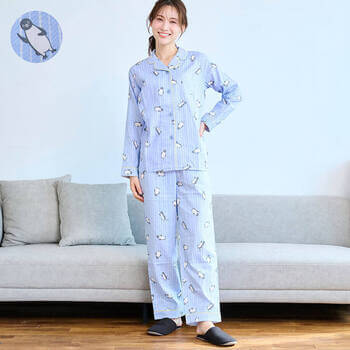 コットンダブルガーゼ長袖開襟パジャマ