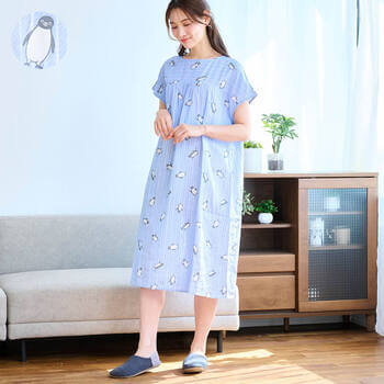 薄くて涼しいコットンダブルガーゼワンピースパジャマ