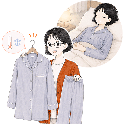 薄手×長丈のパジャマにかえて、寝ている間の冷えに対応しましょう
