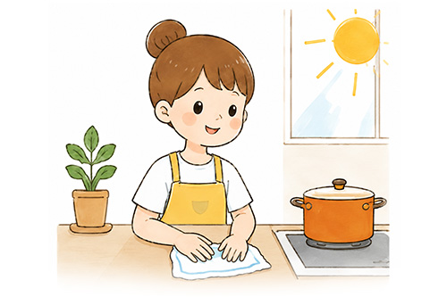 早起きした比較的涼しい時間帯に家事全般済ませることです。日中は窓を開けずにコンロもあまり使いません。