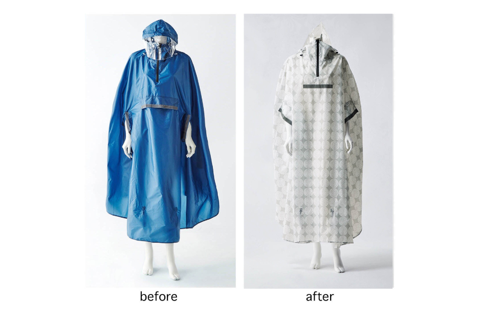前かごの荷物も濡れにくいサイクルレインコートbefore_after