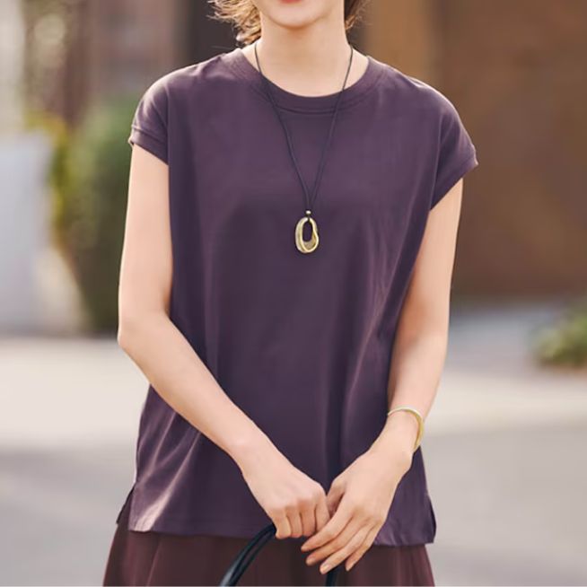 毎日心地いいフレンチスリーブTシャツ【接触冷感】 毎日心地いいフレンチスリーブTシャツ【接触冷感】