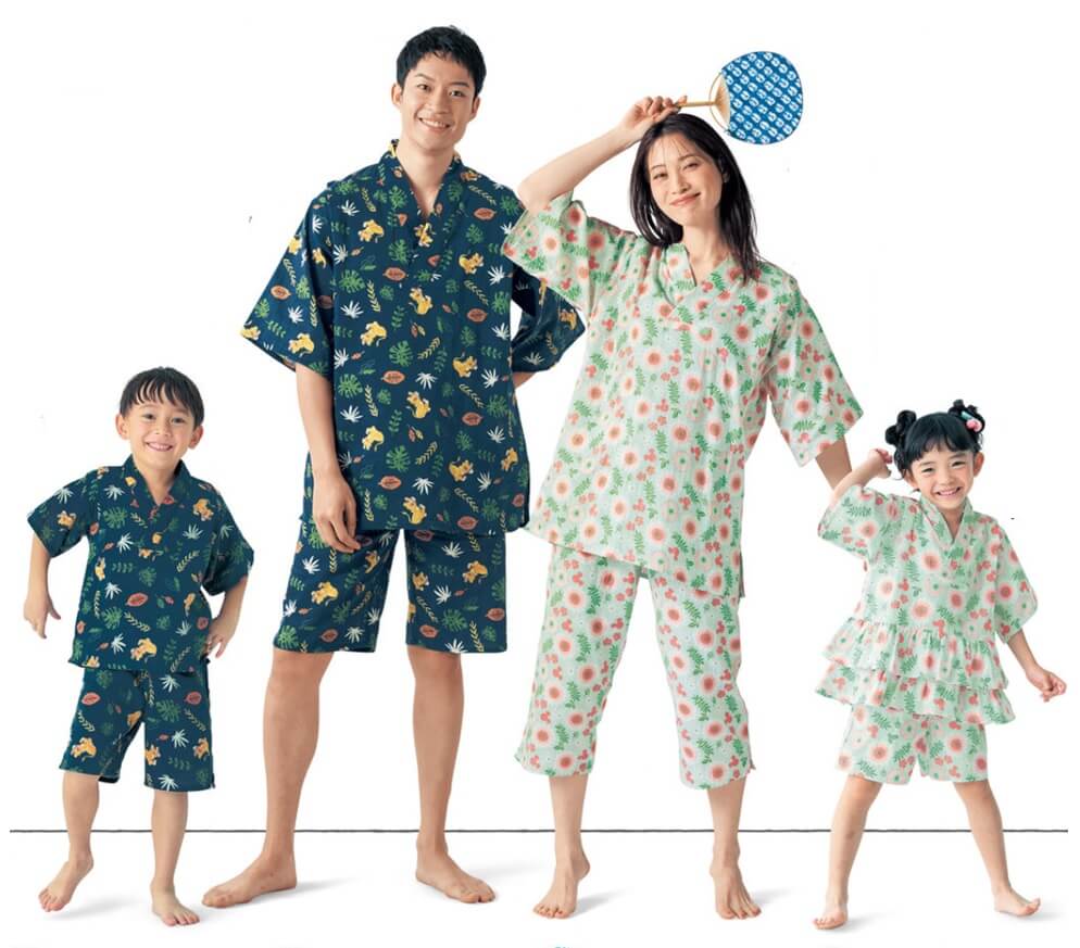 日本の夏に最適！ 家族でリンクレディースダブルガーゼかぶり甚平パジャマ（選べるキャラクター） ディズニー/Disney