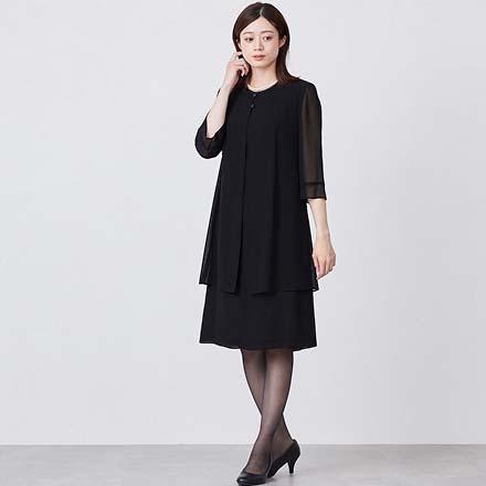 【たたんで持ち運べる】 洗える重ね着風ワンピース【喪服・礼服】 (7～21AR)