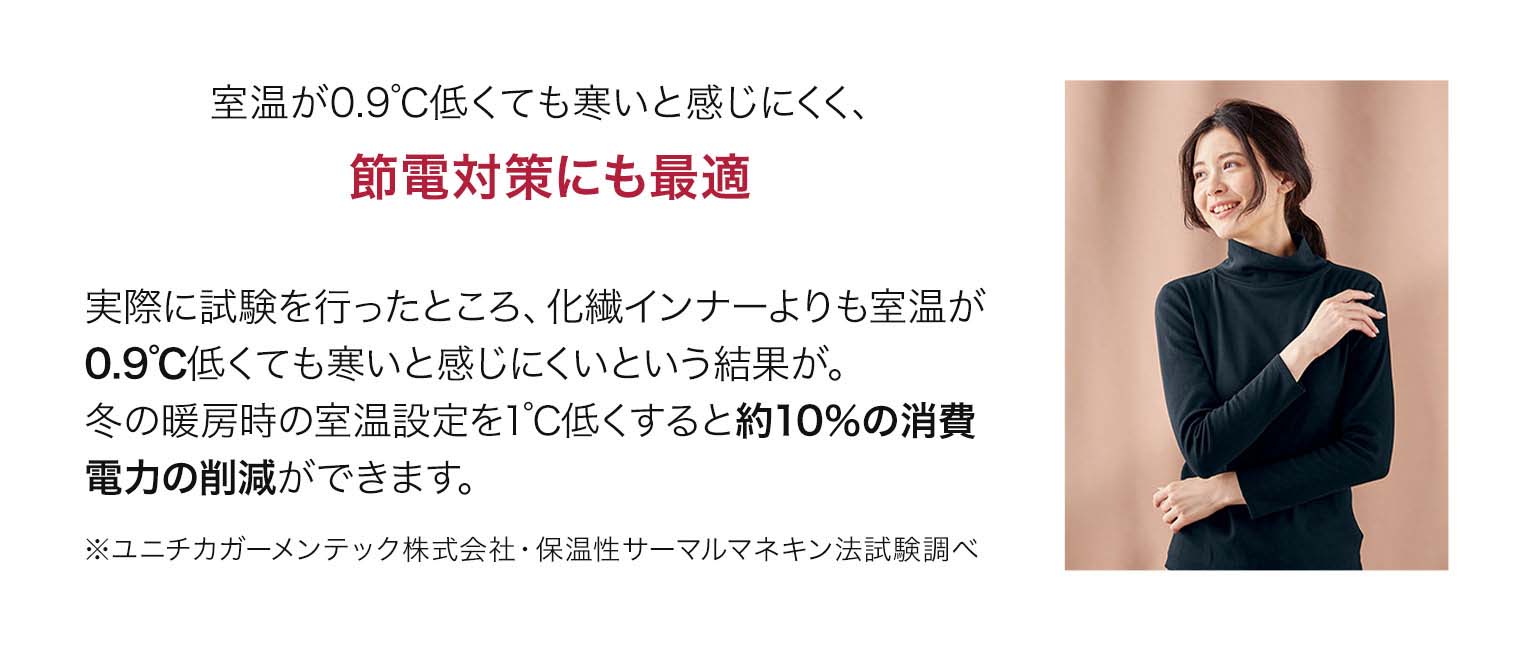 室温が0.9℃低くても寒いと感じにくく、節電対策にも最適
