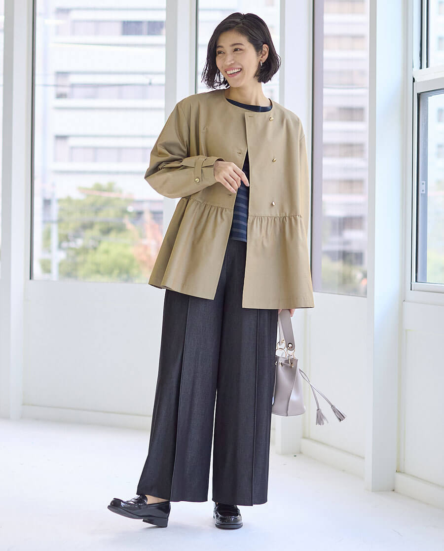 シャンブレー素材のAラインコート スタイルノート/StyleNote