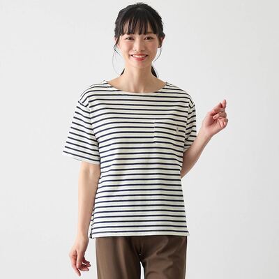 裏メッシュさらさらボーダー半袖Tシャツ