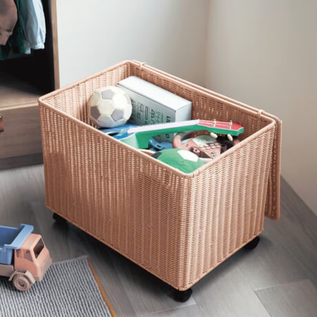 ラタン調フタ付大型収納バスケット
