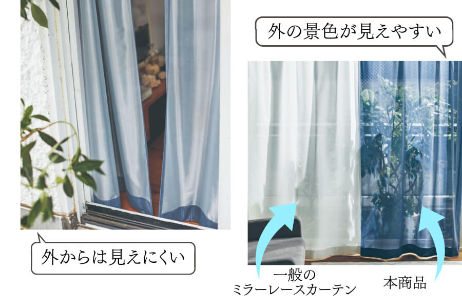 【サイズ合えばお買得】 外の景色がよく見える。UVカット・ミラーレースカーテン ＜2枚組／1枚＞ 