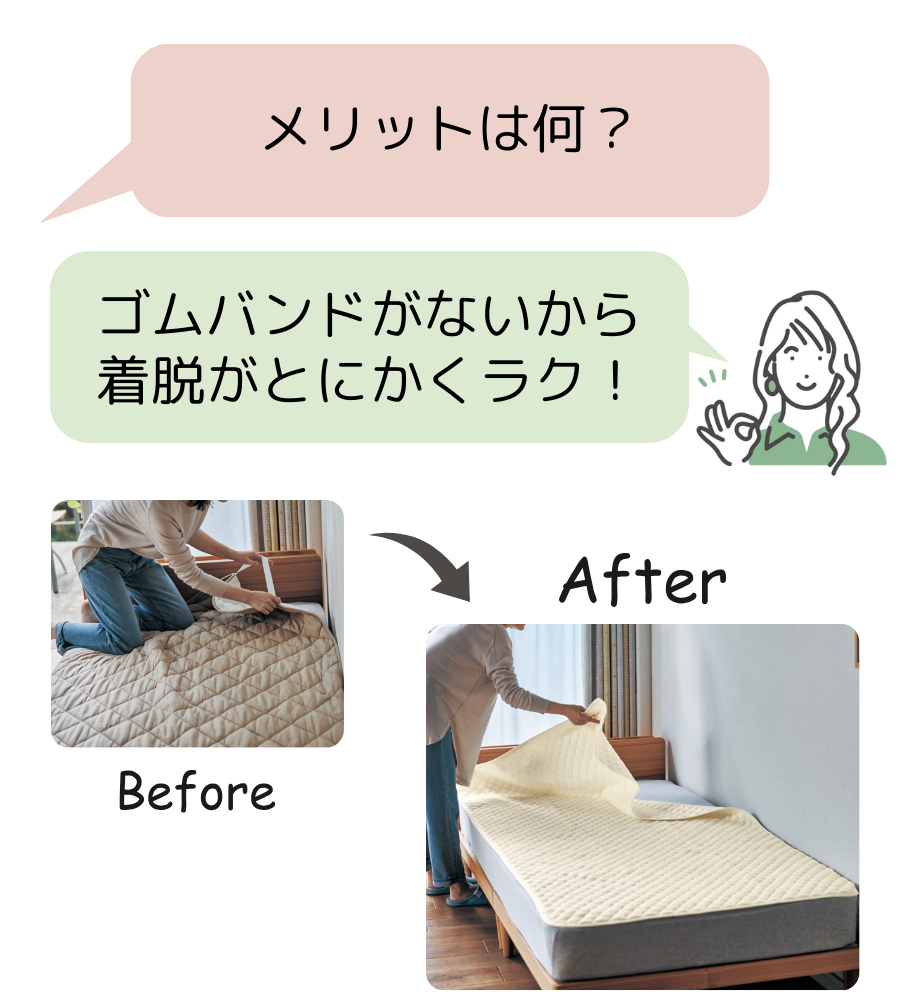 やわらかコットンパイルの取り換え簡単！置くだけ敷きパッド ＜シングル／セミダブル／ダブル＞ 