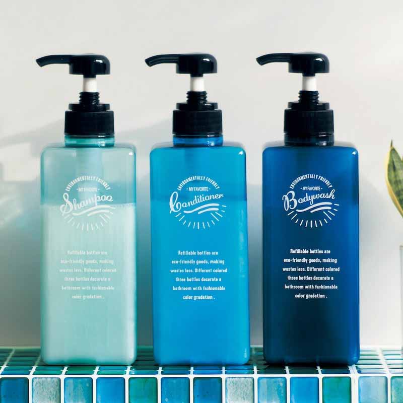 グラデーションカラーのソープディスペンサー３本セット ＜６３０ｍＬ＞