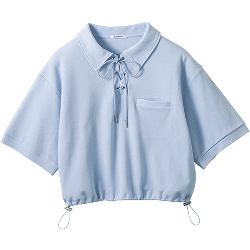 ポロカラーレースアップコットンリブ半袖Ｔシャツ