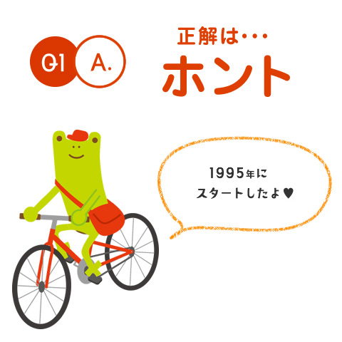 Q1.A. 正解は・・・ホント　1995年にスタートしたよ♥