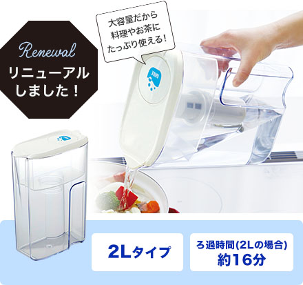 ［Renewal リニューアルしました！］ナチュリックピッチャー大容量タイプ本体　2Lタイプ　ろ過時間(2Lの場合)約16分