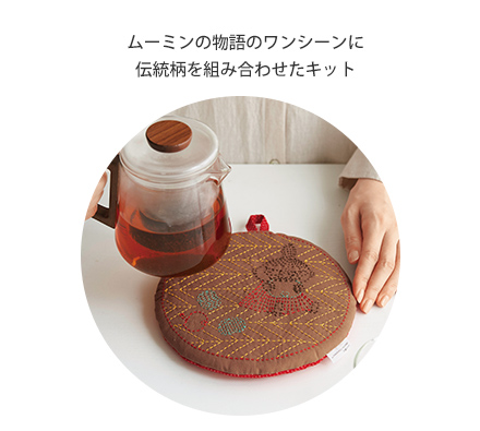 ムーミンの物語のワンシーンに伝統柄を組み合わせたキット
