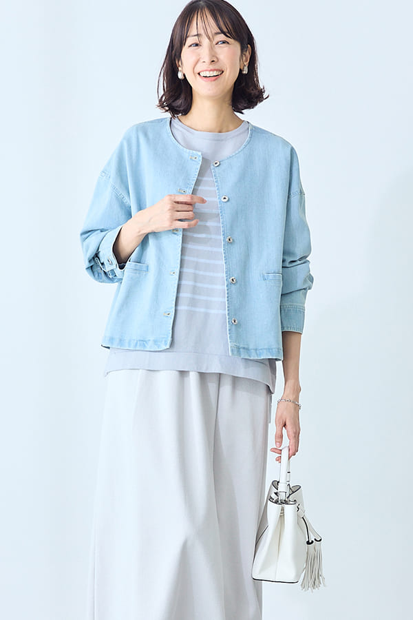 薄軽デニムショート丈羽織り(スタイルノート/StyleNote) 薄軽デニムショート丈羽織り(スタイルノート/StyleNote)