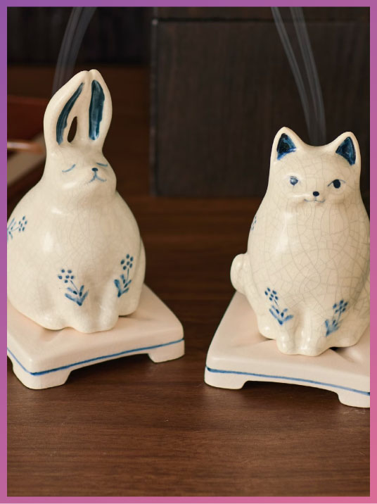 どうぶつが可愛い香炉 ＜ねこ／うさぎ＞[日本製]