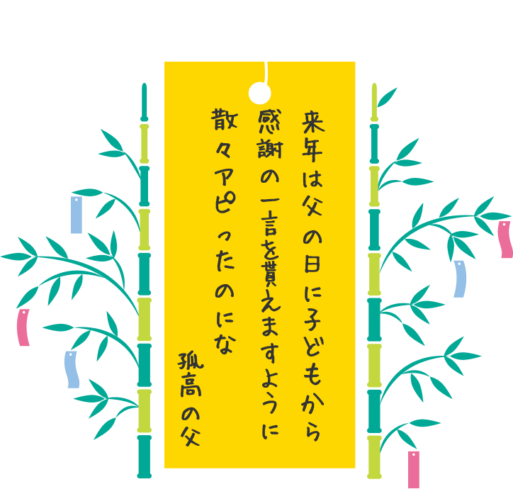 来年は父の日に子どもから感謝の一言を貰えますように散々アピったのにな。 孤高の父